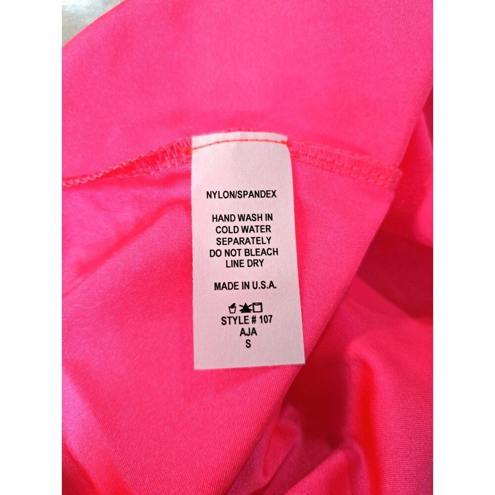 Aja VTG 90s Twisted Triangle Open Back Keyhole Leotard Built-in Bra Neon Pink AS - Picture 12 of 14
